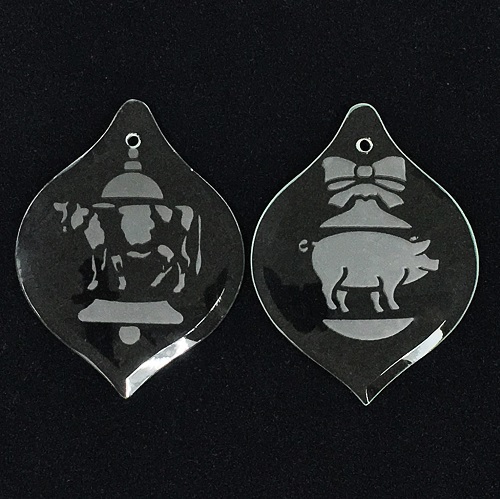Vintage Cow Bell and Pig Ball Ornaments